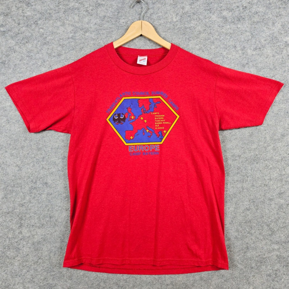 Vintage Jerzees Transatlantic Council Summer Camps Europe T-Shirt Men's Size L